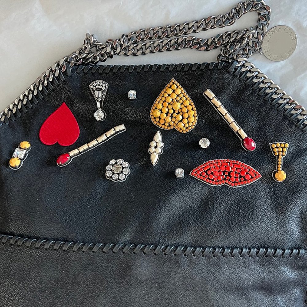 Stella Mccartney Falabella Heart Suede Embellished Tote Handbag Black Bag NEW - Picture 11 of 14
